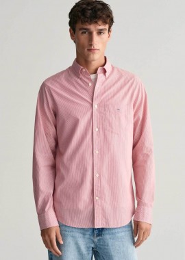 Gant ανδρικό πουκάμισο button down με ψιλό ριγέ σχέδιο και τσέπη με κεντημένο λογότυπο Regular Fit - 3000140 Κόκκινο