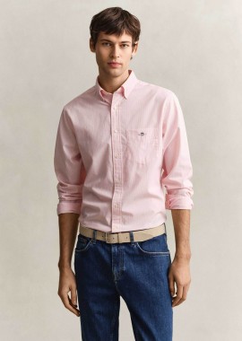 Gant ανδρικό πουκάμισο button down με ψιλό ριγέ σχέδιο και τσέπη με κεντημένο λογότυπο Regular Fit - 3000140 Ροζ
