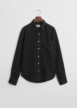 Gant ανδρικό λινό πουκάμισο button down με τσέπη και κεντημένο λογότυπο Regular Fit - 3240120 Μαύρο
