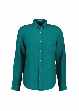 Gant ανδρικό λινό πουκάμισο button down με τσέπη και κεντημένο λογότυπο Regular Fit - 3240120 Πράσινο Aqua