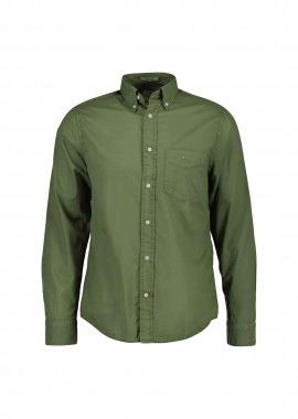 GANT - Gant ανδρικό πουκάμισο button down μονόχρωμο με τσέπη και λογότυπο Regular Fit - 3260065 Λαδί