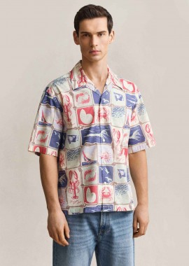 Gant ανδρικό κοντομάνικο πουκάμισο με all-over print Relaxed Fit - 3260073 Εκρού