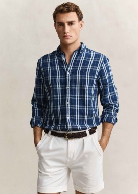 GANT - Gant ανδρικό πουκάμισο button down με καρό σχέδιο Regular Fit - 3260079 Μπλε