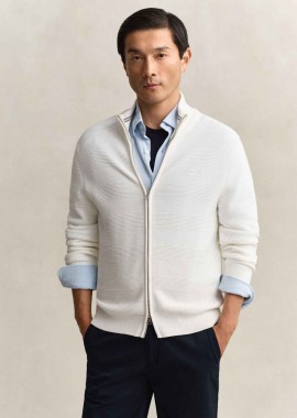 GANT - Gant ανδρική πλεκτή ζακέτα textured με λογότυπο Regular Fit - 8030278 Λευκό