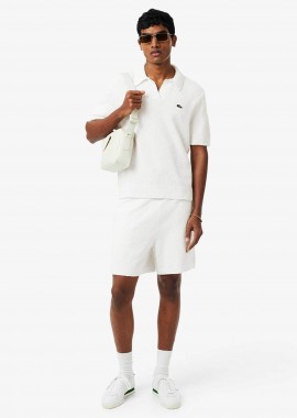 LACOSTE - Lacoste ανδρική βερμούδα μπουκλέ με κεντημένο λογότυπο Relaxed Fit - GH0799 Λευκό