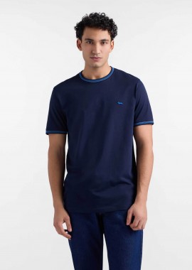 Harmont & Blaine ανδρικό T-shirt με κεντημένο λογότυπο και ριγέ trims Classic Cut - IRQ415021055 Μπλε Σκούρο