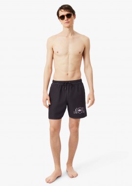 Lacoste ανδρικό μαγιό σορτς με tennis print - MH1887 Καφέ Σκούρο