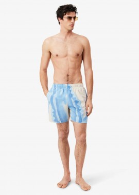 Lacoste ανδρικό μαγιό σορτς με ριγέ σχέδιο και print - MH1902 Μπλε Ανοιχτό