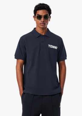 LACOSTE - Lacoste ανδρική μπλούζα πόλο πικέ με tennis print Classic Fit - PH1581 Μπλε Σκούρο