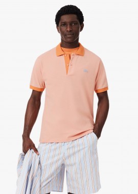 LACOSTE - Lacoste ανδρική μπλούζα πόλο πικέ με λογότυπο και contrast trims Classic Fit - PH2017 Πορτοκαλί