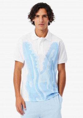 Lacoste ανδρική μπλούζα πόλο πικέ με print Classic Fit - PH2194 Λευκό