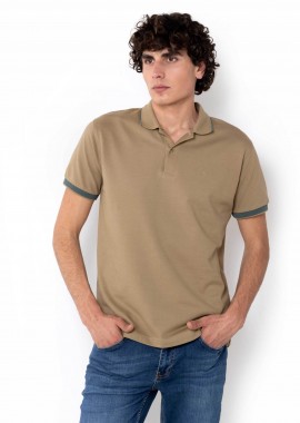 The Bostonians ανδρική μπλούζα πόλο πικέ με waffle pattern Regular Fit - PS1301 Καφέ Ανοιχτό