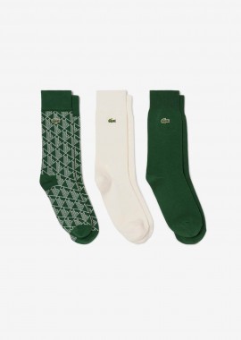 LACOSTE - Lacoste σετ unisex μακριές κάλτσες με κεντημένο λογότυπο (3 ζευγάρια) - RA5996-00 Πράσινο Σμαραγδί