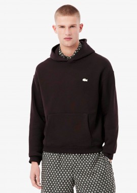 LACOSTE - Lacoste ανδρική μπλούζα φούτερ με κουκούλα και print στο πίσω μέρος Loose Fit - SH0518-00 Καφέ Σκούρο