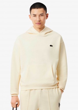 LACOSTE - Lacoste ανδρική μπλούζα φούτερ με κουκούλα και print στο πίσω μέρος Loose Fit - SH0518-00 Κρέμ
