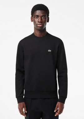 Lacoste ανδρική μπλούζα φούτερ μονόχρωμη με κεντημένο λογότυπο Classic Fit - SH9608 Μαύρο
