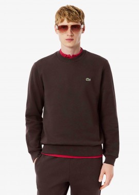 LACOSTE - Lacoste ανδρική μπλούζα φούτερ μονόχρωμη με κεντημένο λογότυπο Classic Fit - SH9608 Καφέ