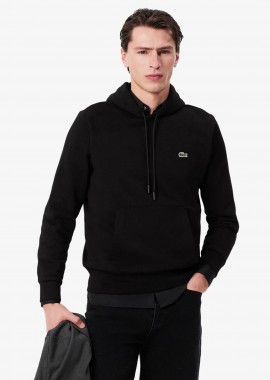 LACOSTE - Lacoste ανδρική μπλούζα φούτερ με κουκούλα και κεντημένο λογότυπο Classic Fit - SH9623 Μαύρο