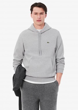 Lacoste ανδρική μπλούζα φούτερ με κουκούλα και κεντημένο λογότυπο Classic Fit - SH9623 Γκρι