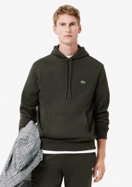 Lacoste ανδρική μπλούζα φούτερ με κουκούλα και κεντημένο λογότυπο Classic Fit - SH9623 Χακί