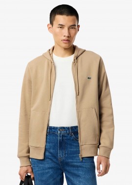 Lacoste ανδρική ζακέτα φούτερ με κουκούλα και κεντημένο λογότυπο Classic Fit - SH9626 Μπεζ
