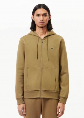 Lacoste ανδρική ζακέτα φούτερ με κουκούλα και κεντημένο λογότυπο Classic Fit - SH9626 Καφέ Ανοιχτό