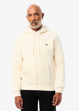 Lacoste ανδρική ζακέτα φούτερ με κουκούλα και κεντημένο λογότυπο Classic Fit - SH9626 Εκρού