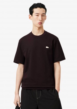 Lacoste ανδρικό T-shirt με κεντημένο λογότυπο και graphic print στο πίσω μέρος Classic Fit - TH0537-00 Καφέ Σκούρο