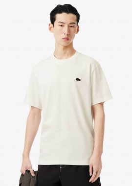 Lacoste ανδρικό T-shirt με κεντημένο λογότυπο και graphic print στο πίσω μέρος Classic Fit - TH0537-00 Λευκό