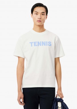 Lacoste ανδρικό T-shirt με tennis print Classic Fit - TH1578 Λευκό