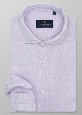 OXFORD COMPANY - Oxford Company ανδρικό λινό πουκάμισο μονόχρωμο Slim Fit - L114-RL21.07C Λιλά