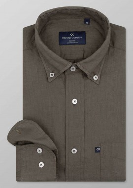 OXFORD COMPANY - Oxford Company ανδρικό sport πουκάμισο button down μονόχρωμο Regular Fit - L114-BL10.20B Λαδί