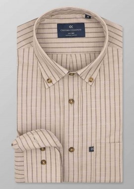 Oxford Company ανδρικό sport πουκάμισο button down ριγέ Regular Fit - F120-BZ10.01 Μπεζ