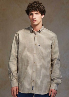 OXFORD COMPANY - Oxford Company ανδρικό sport πουκάμισο button down ριγέ Regular Fit - F121-BZ10.01 Καφέ Ανοιχτό