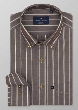 OXFORD COMPANY - Oxford Company ανδρικό sport πουκάμισο button down ριγέ Regular Fit - J120-BZ10.02 Καφέ