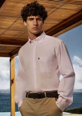Oxford Company ανδρικό sport πουκάμισο button down ριγέ Regular Fit - M122-BZ10.02 Λευκό - Κόκκινο