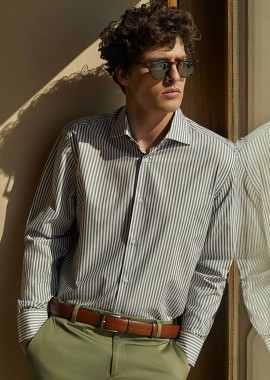OXFORD COMPANY - Oxford Company ανδρικό Classic πουκάμισο ριγέ Regular Fit Club - M325NRZ20.02 Λαδί