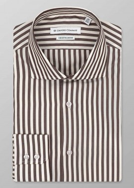 OXFORD COMPANY - Oxford Company ανδρικό Classic πουκάμισο ριγέ Slim Fit Club - M327NRZ21.01 Λευκό-Καφέ