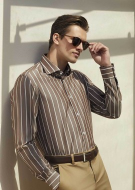 OXFORD COMPANY - Oxford Company ανδρικό Classic πουκάμισο ριγέ Slim Fit Club - M328NRZ21.01 Καφέ