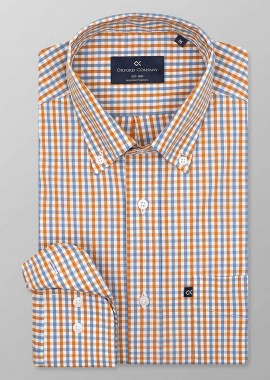OXFORD COMPANY - Oxford Company ανδρικό sport πουκάμισο button down καρό Regular Fit - M135-BZ10.01 Πορτοκαλί
