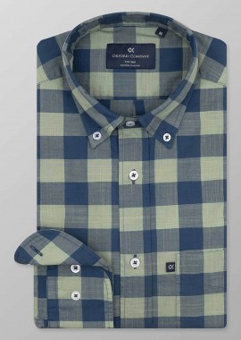 Oxford Company ανδρικό sport πουκάμισο button down καρό Regular Fit - F131-BZ10.02 Μπλε-Πράσινο