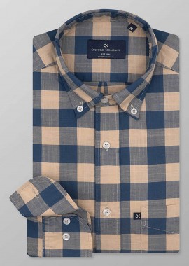 Oxford Company ανδρικό sport πουκάμισο button down καρό Regular Fit - F131-BZ10.03 Σκούρο Μπλε