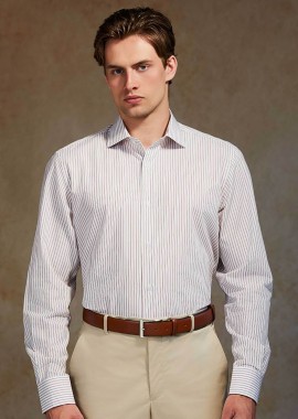 OXFORD COMPANY - Oxford Company ανδρικό Classic πουκάμισο ριγέ Regular Fit Club - M321NRZ20.01 Λευκό-Καφέ
