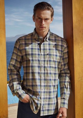 OXFORD COMPANY - Oxford Company ανδρικό sport πουκάμισο button down καρό Regular Fit - F130-BZ10.02 Μπλε-Γαλάζιο