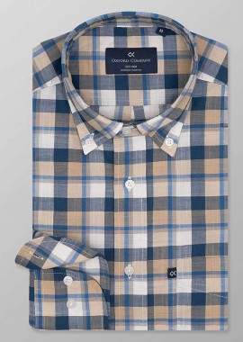 OXFORD COMPANY - Oxford Company ανδρικό sport πουκάμισο button down καρό Regular Fit - F130-BZ10.03 Σκούρο Μπλε