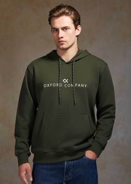 OXFORD COMPANY - Oxford Company ανδρική μπλούζα φούτερ μονόχρωμη με κουκούλα Regular Fit - F512-JZ80.07 Λαδί