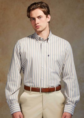 Oxford Company ανδρικό sport πουκάμισο button down ριγέ Regular Fit - M123-BZ10.02 Λευκό - Μπλε