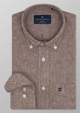 OXFORD COMPANY - Oxford Company ανδρικό sport πουκάμισο button down μονόχρωμο Regular Fit - L210-BZ10.06 Καφέ Ανοιχτό