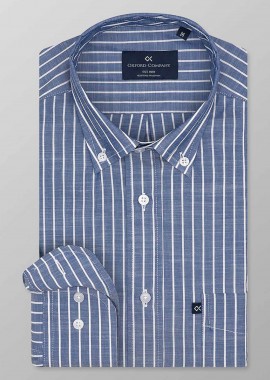OXFORD COMPANY - Oxford Company ανδρικό sport πουκάμισο button down ριγέ Regular Fit - F123-BZ10.01 Σκούρο Μπλε