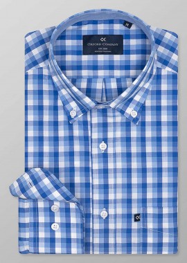 Oxford Company ανδρικό sport πουκάμισο button down καρό Regular Fit - F132-BZ10.02 Γαλάζιο